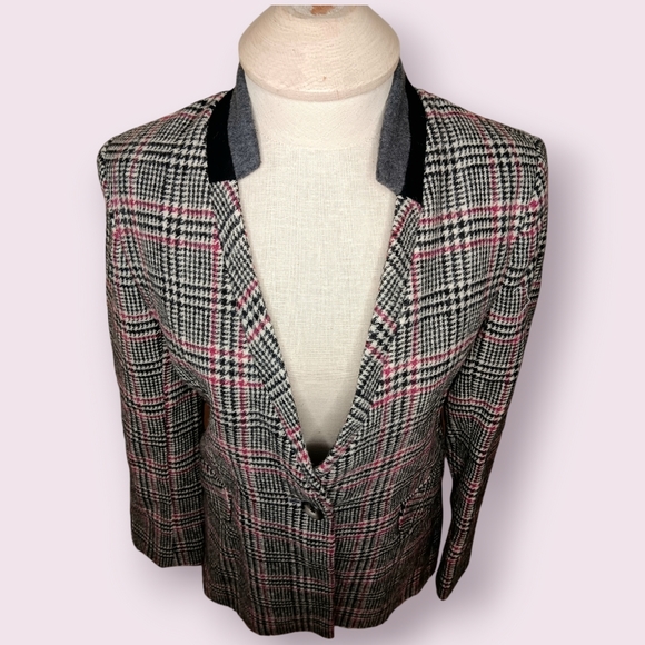 Helene London Women's Plaid Herringbone Tweed Wool Blazer - Picture 2 of 7